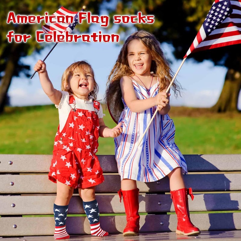 Zando American Flag Socks Kids Soccer Socks Cotton Independence Day Socks Kids Youth Baseball Socks Boys Long Tube Socks Breathable Knee High Sock for Boys Girls American Flag 3-6 Years - Image 3